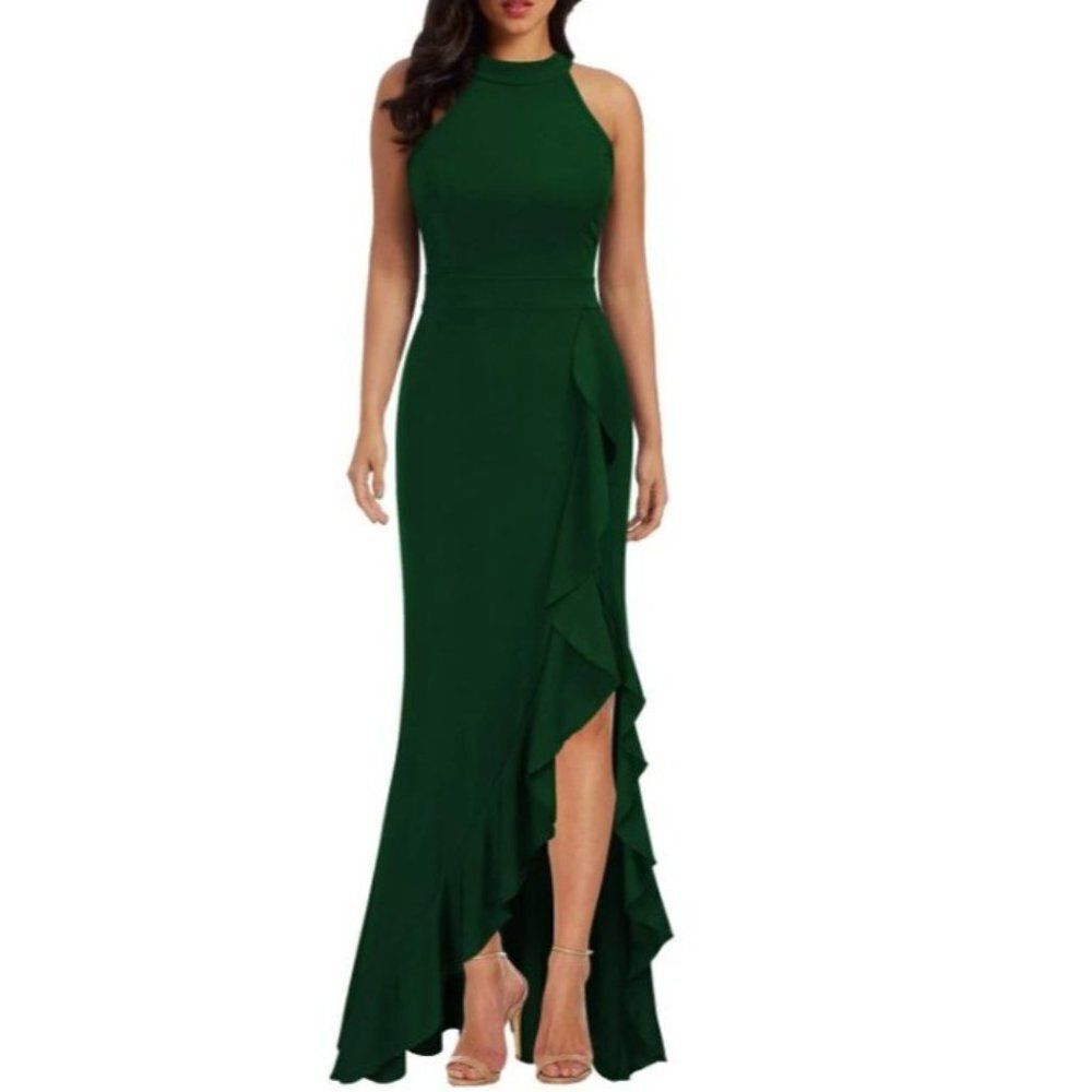 Woosea‎ High Neck Split Bodycon Mermaid Evening Cocktail Long Dress Women's Size